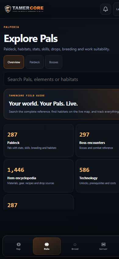 TamerCore Palpedia on mobile